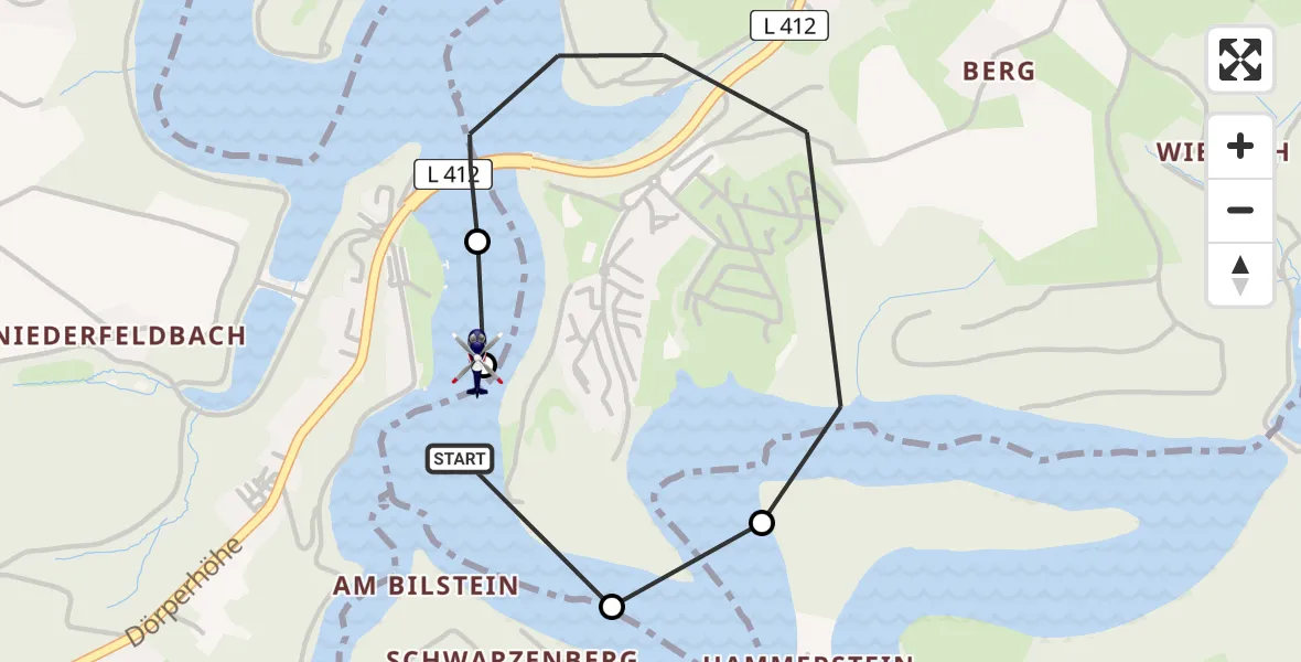 Flugroute Polizeihubschrauber Radevormwald - Radevormwald, 25 Juni 2026, 09:01