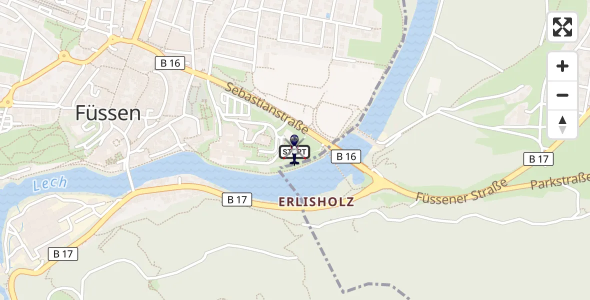 Flugroute Polizeihubschrauber Füssen - Füssen, 25 Juni 2026, 09:05