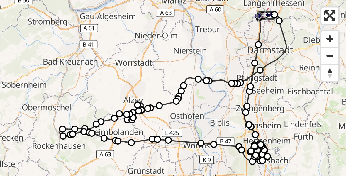 Flugroute Polizeihubschrauber Flughafen Frankfurt-Egelsbach - Flughafen Frankfurt-Egelsbach, 25 Juni 2026, 09:07