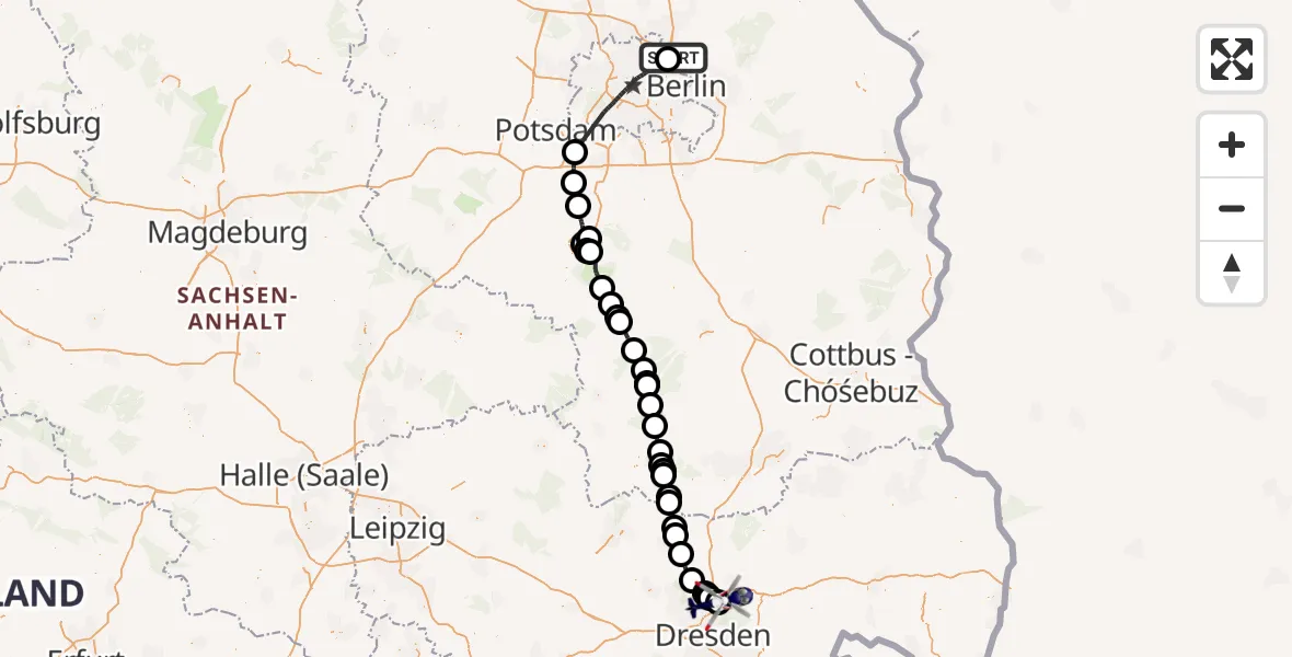 Flugroute Polizeihubschrauber Ahrensfelde - Dresden Flughafen, 25 Juni 2026, 09:07