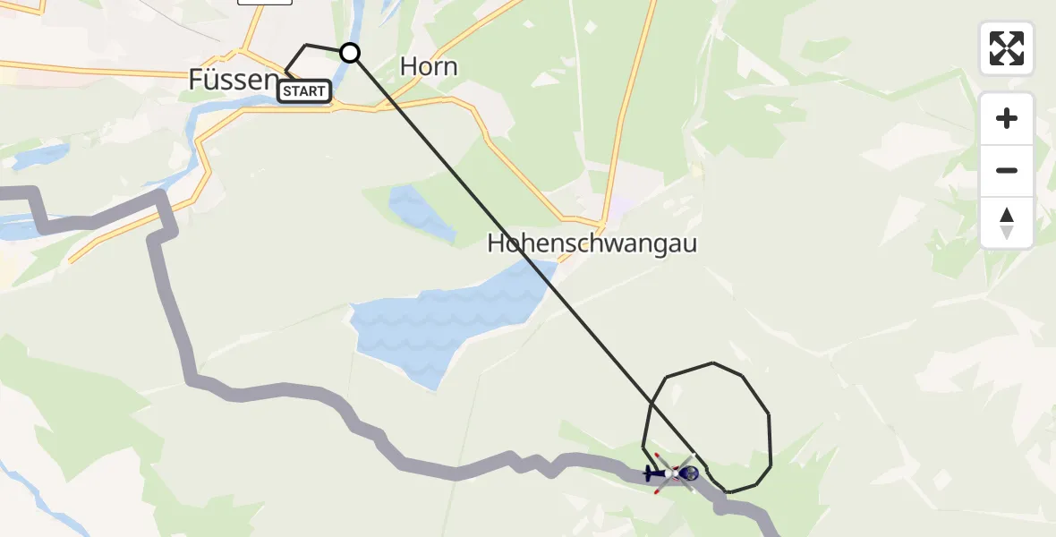 Flugroute Polizeihubschrauber Füssen - Schwangau, 25 Juni 2026, 09:13