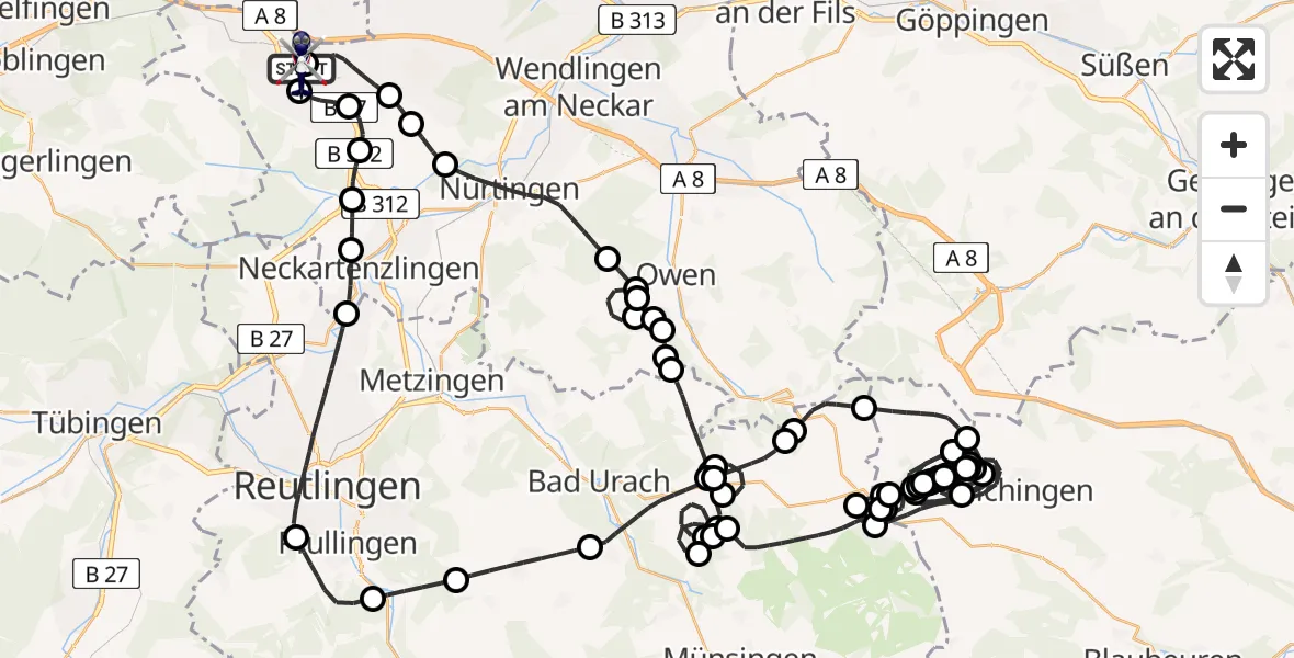 Flugroute Polizeihubschrauber Flughafen Stuttgart - Flughafen Stuttgart, 25 Juni 2026, 09:13