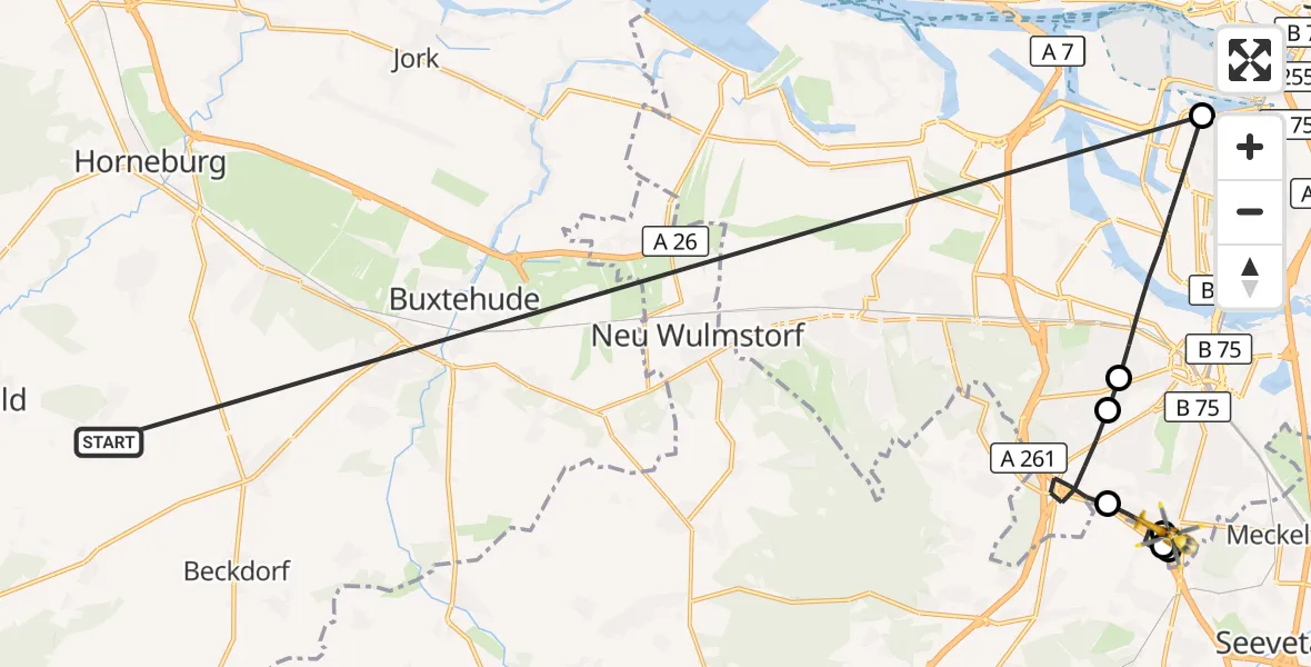 Flugroute Rettungshubschrauber Harsefeld - Hamburg, 25 Juni 2026, 09:17