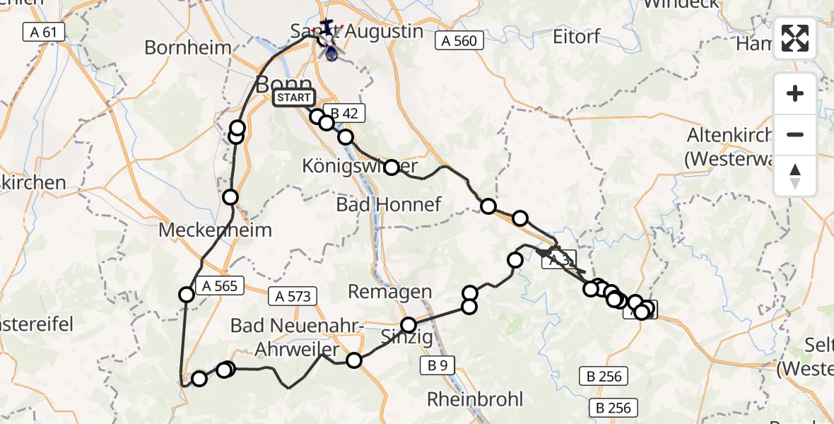 Flugroute Polizeihubschrauber Bonn - Bonn-Hangelar Flugplatz, 25 Juni 2026, 09:17