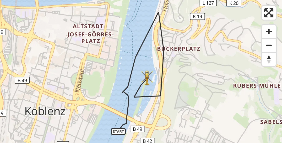 Flugroute Rettungshubschrauber Koblenz - Koblenz, 25 Juni 2026, 09:17