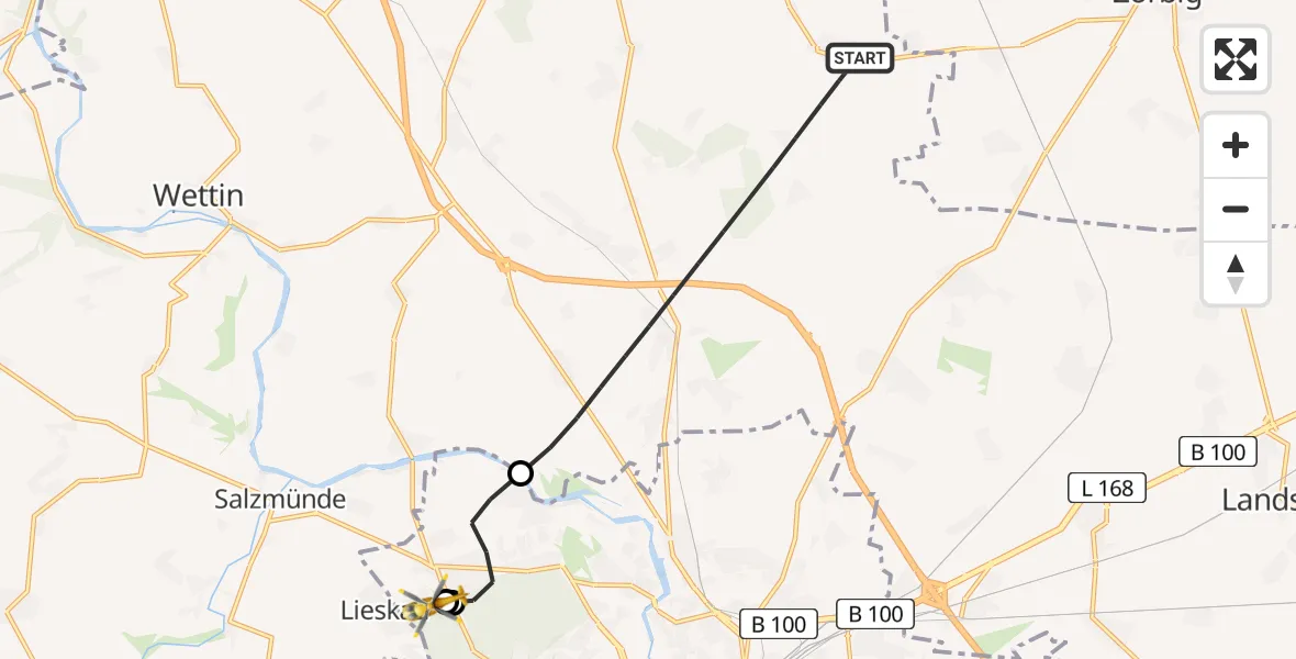 Flugroute Rettungshubschrauber Petersberg - Martha-Maria Halle-Dölau Hospital, 25 Juni 2026, 09:18