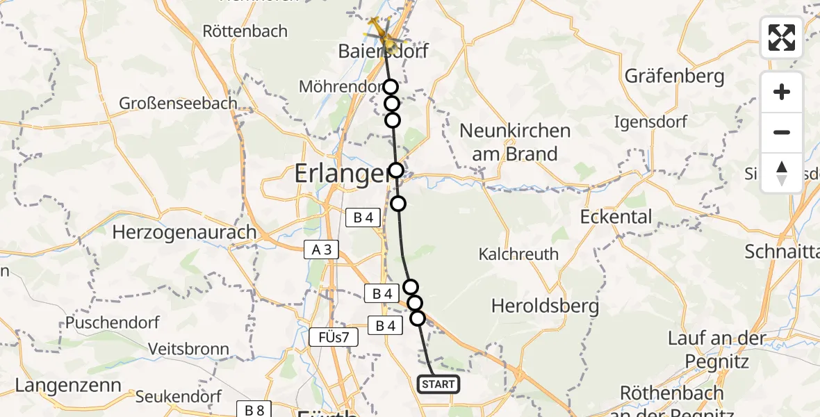 Flugroute Rettungshubschrauber Flughafen Nuremberg - Baiersdorf, 25 Juni 2026, 09:20