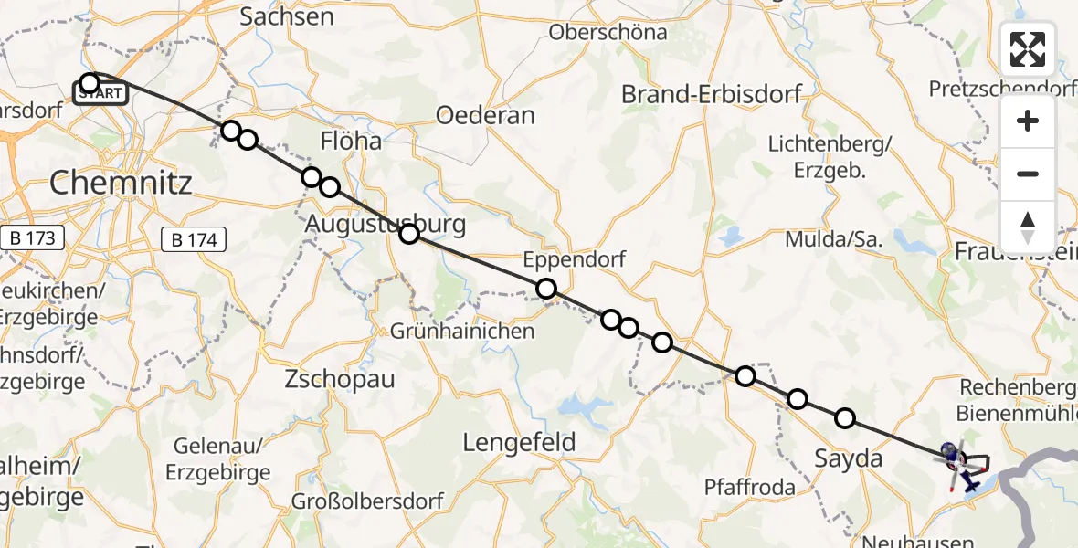 Flugroute Polizeihubschrauber Chemnitz-Glösa Industrial Park Hubschrauberlandeplatz - Neuhausen/Erzgeb., 25 Juni 2026, 09:22