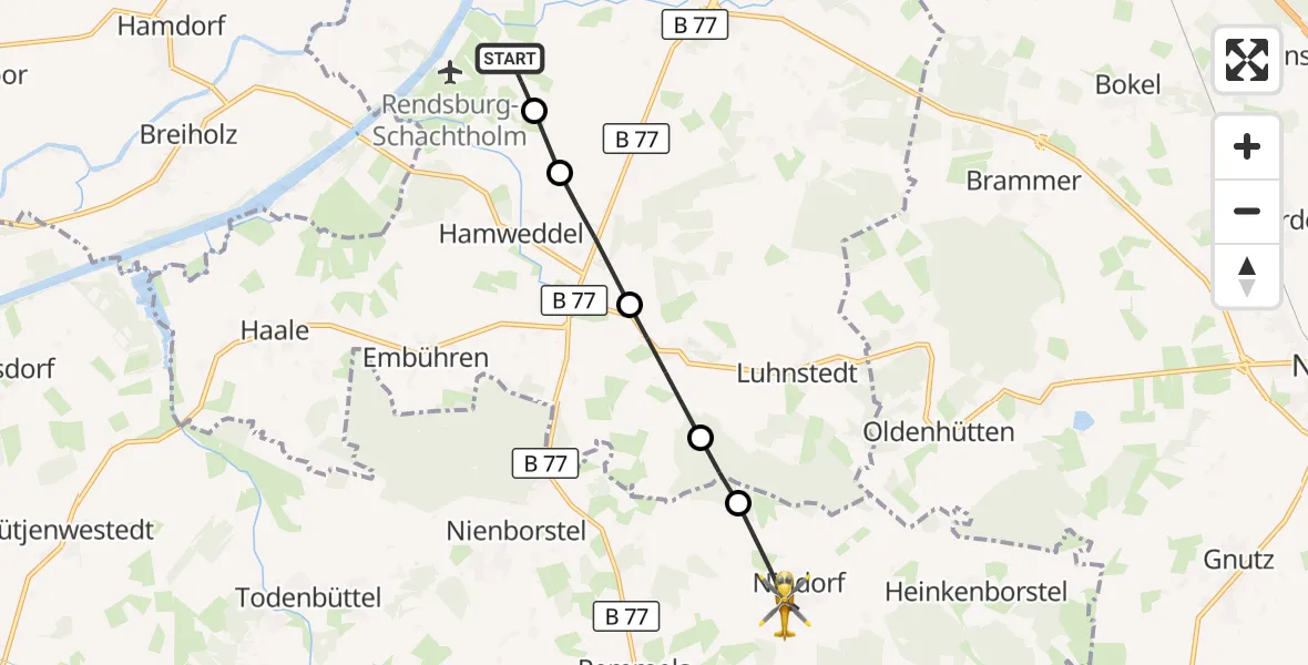 Flugroute Ambulanzhubschrauber Hörsten - Nindorf, 25 Juni 2026, 09:29