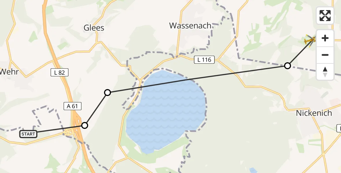 Flugroute Ambulanzhubschrauber Bell - Andernach, 25 Juni 2026, 09:30
