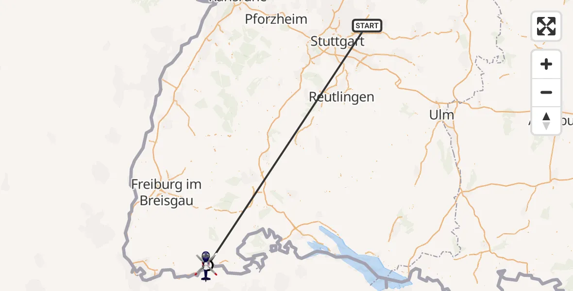 Flugroute Polizeihubschrauber Winnenden - Dogern, 25 Juni 2026, 09:40