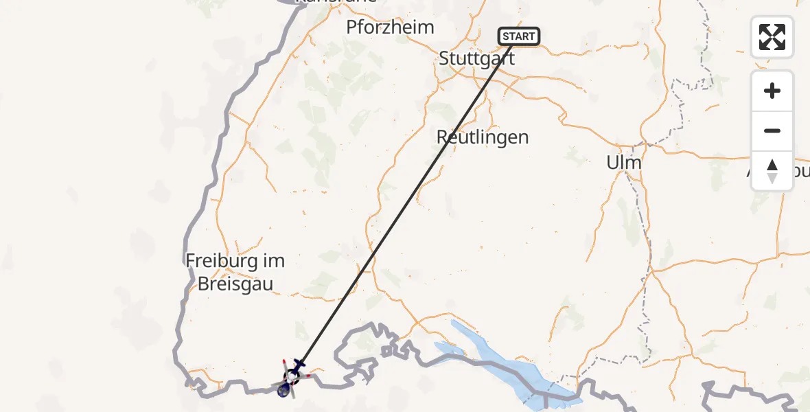 Flugroute Polizeihubschrauber Winnenden - Dogern, 25 Juni 2026, 09:46