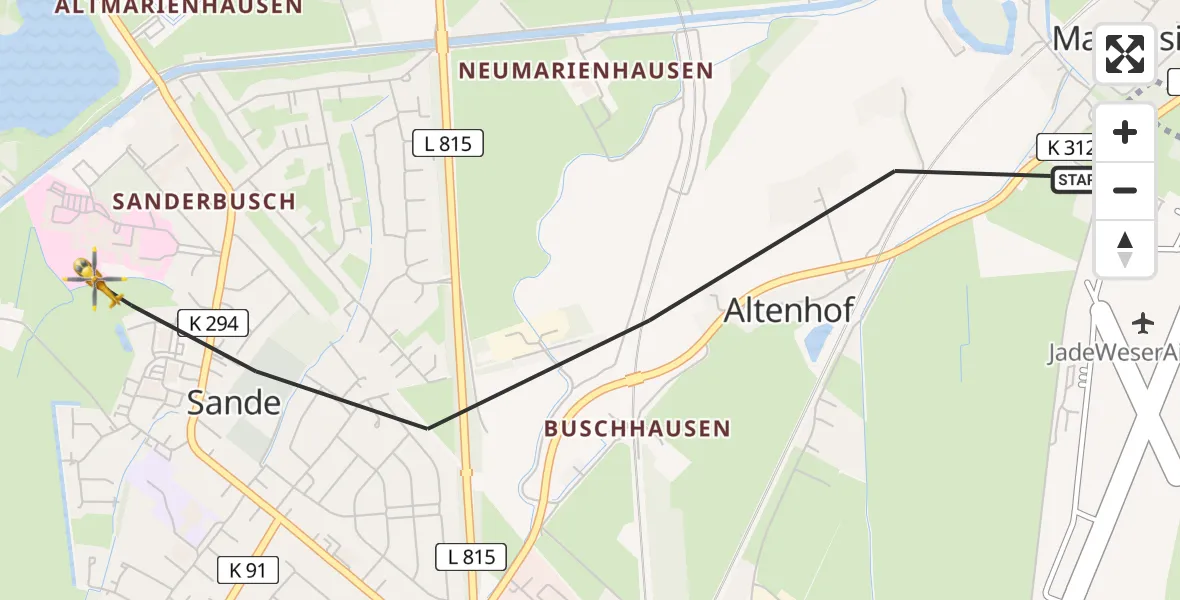 Flugroute Rettungshubschrauber Sande - Sande, 25 Juni 2026, 09:53