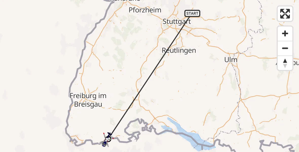 Flugroute Polizeihubschrauber Winnenden - Albbruck, 25 Juni 2026, 10:00