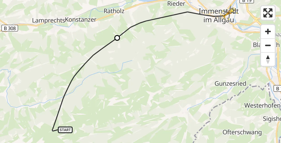 Flugroute Rettungshubschrauber Oberstaufen - Immenstadt i.Allgäu, 25 Juni 2026, 10:01