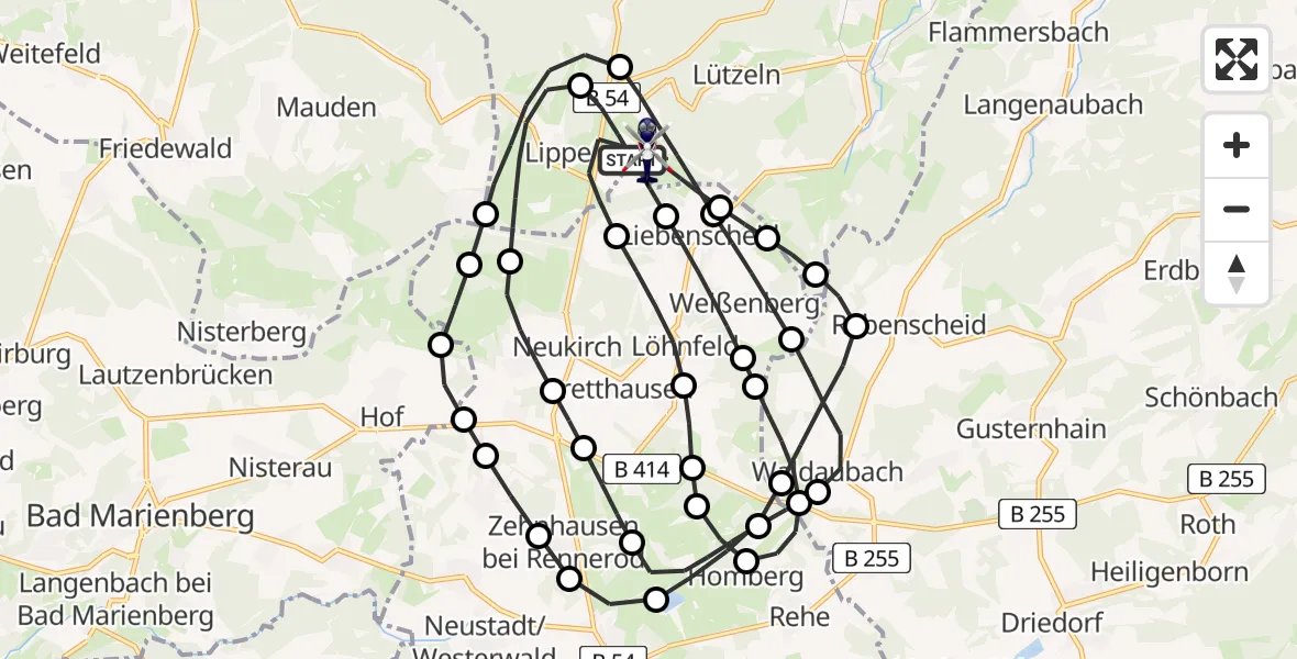 Flugroute Polizeihubschrauber Siegerland Flughafen - Siegerland Flughafen, 25 Juni 2026, 10:03