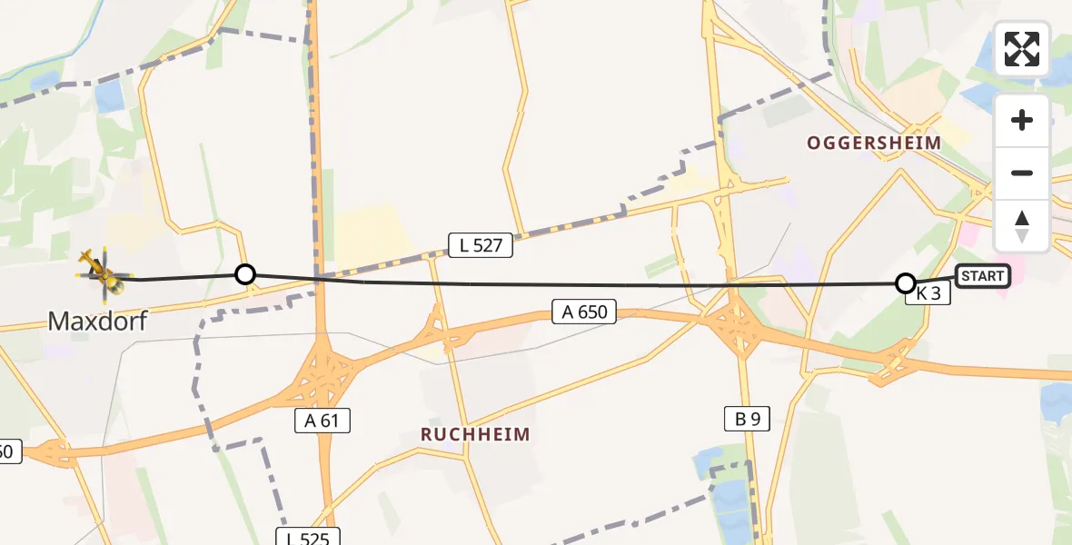 Flugroute Rettungshubschrauber Ludwigshafen Accident Hospital - Maxdorf, 25 Juni 2026, 10:04