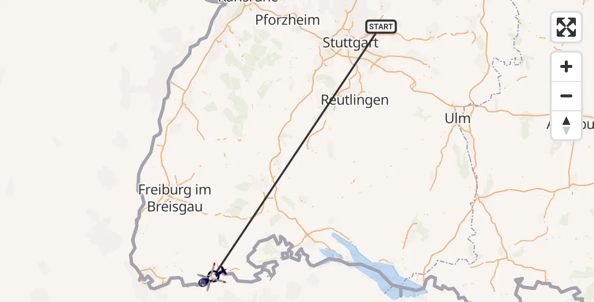 Flugroute Polizeihubschrauber Winnenden - Albbruck, 25 Juni 2026, 10:05
