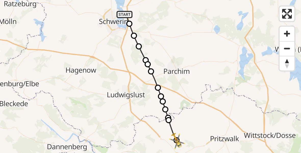 Flugroute Rettungshubschrauber Leezen - Perleberg, 25 Juni 2026, 10:11