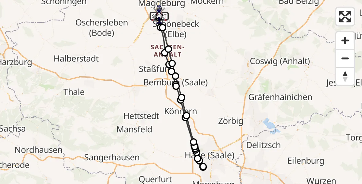 Flugroute Polizeihubschrauber Magdeburg - Magdeburg City Flugplatz, 25 Juni 2026, 10:12