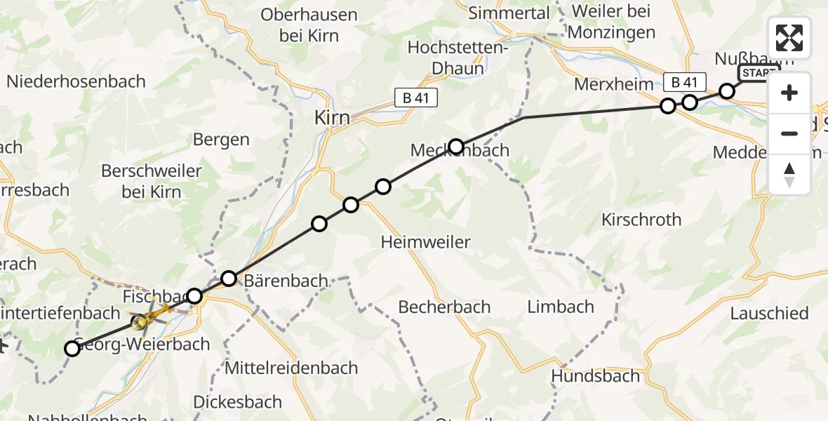 Flugroute Rettungshubschrauber Nußbaum - Idar-Oberstein, 25 Juni 2026, 10:24