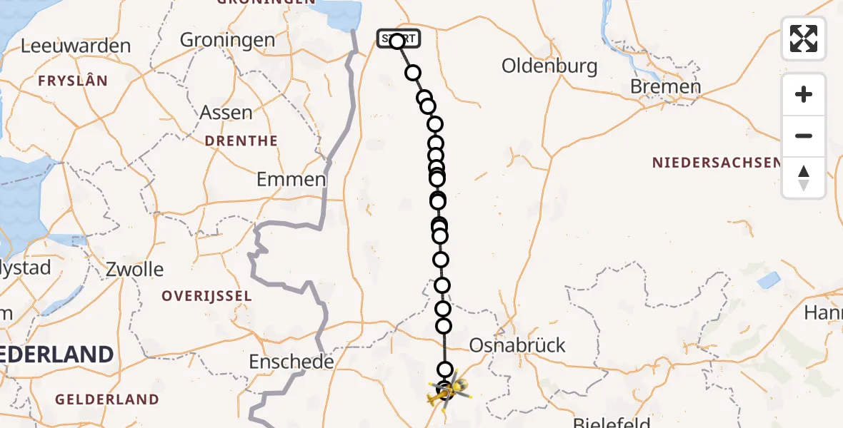 Flugroute Ambulanzhubschrauber Leer (Ostfriesland) - Christoph  Westfalen-ADAC, 25 Juni 2026, 10:25