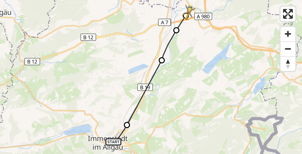 Flugroute Rettungshubschrauber Immenstadt i.Allgäu - Kempten-Durach Flugplatz, 25 Juni 2026, 10:26