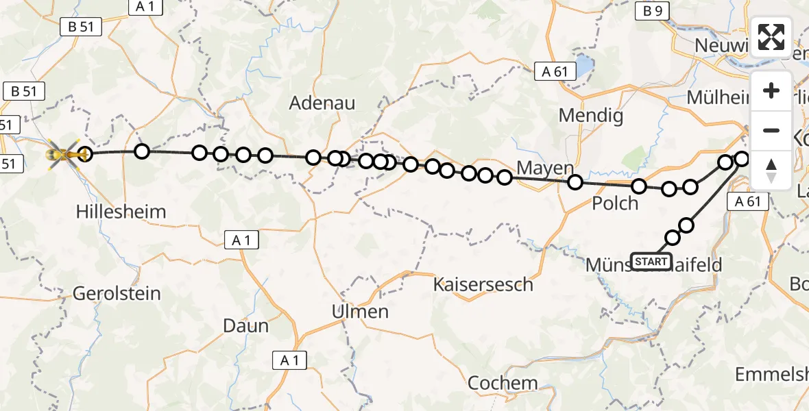 Flugroute Rettungshubschrauber Münstermaifeld - Jünkerath, 25 Juni 2026, 10:33