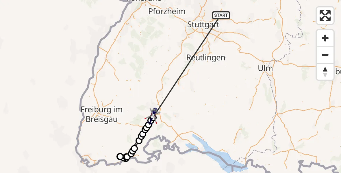 Flugroute Polizeihubschrauber Winnenden - Donaueschingen-Villingen Flugplatz, 25 Juni 2026, 10:34