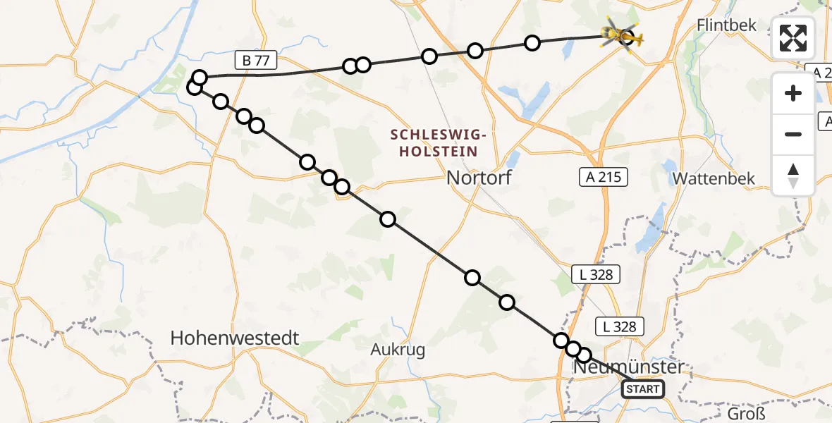 Flugroute Ambulanzhubschrauber Neumünster - Blumenthal, 25 Juni 2026, 10:42