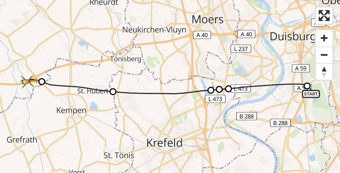 Flugroute Rettungshubschrauber Duisburg Air Rescue Hubschrauberlandeplatz (Christoph 9) - Wachtendonk, 25 Juni 2026, 10:44