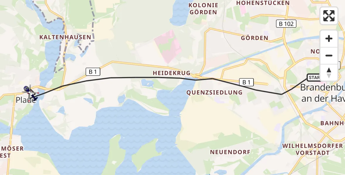 Flugroute Polizeihubschrauber Brandenburg an der Havel - Brandenburg an der Havel, 25 Juni 2026, 10:59
