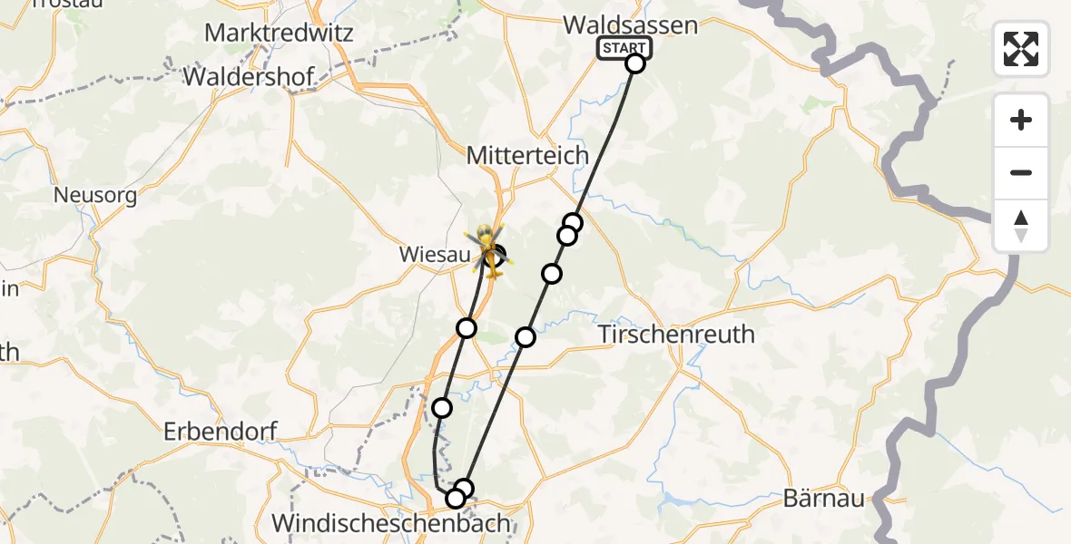 Flugroute Rettungshubschrauber Waldsassen - Wiesau, 25 Juni 2026, 11:07