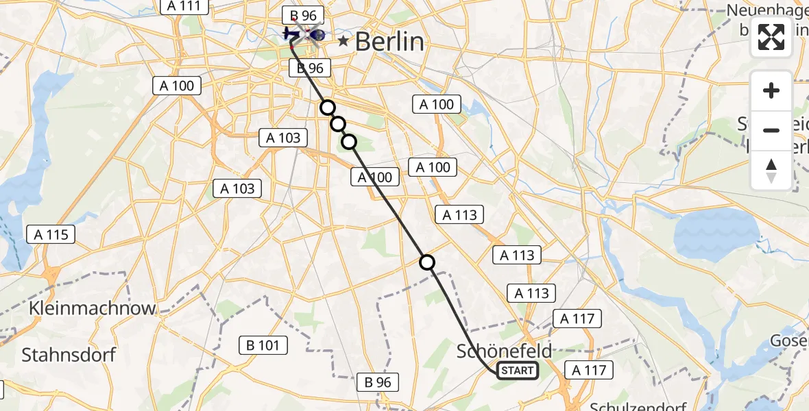 Flugroute Polizeihubschrauber Schönefeld - Berlin, 25 Juni 2026, 11:10