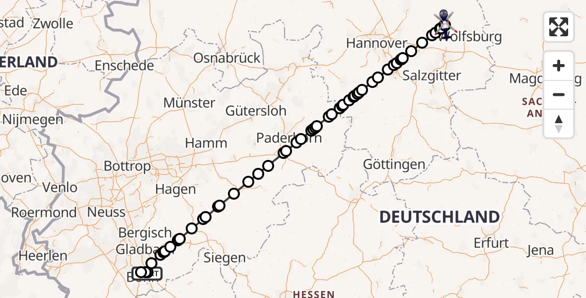 Flugroute Polizeihubschrauber Sankt Augustin - Gifhorn Bundespolizei Hubschrauberlandeplatz, 25 Juni 2026, 11:13