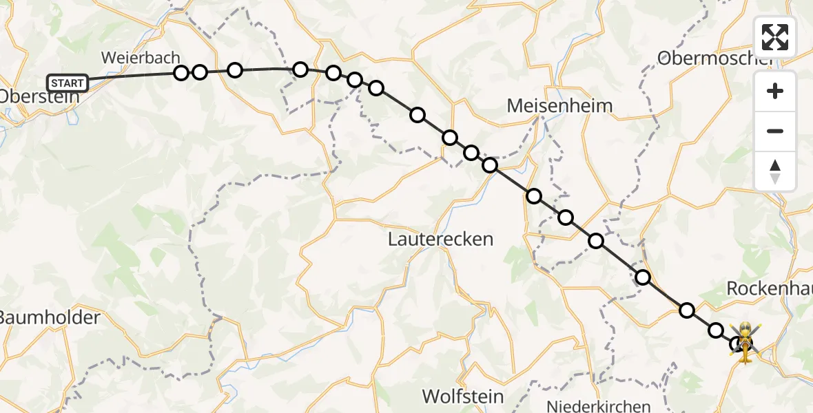 Flugroute Rettungshubschrauber Idar-Oberstein - Imsweiler UL, 25 Juni 2026, 11:15