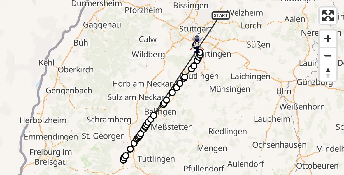 Flugroute Polizeihubschrauber Winnenden - Flughafen Stuttgart, 25 Juni 2026, 11:23