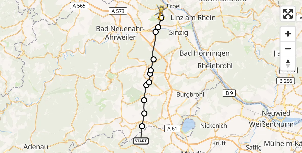 Flugroute Ambulanzhubschrauber Rieden - Remagen, 25 Juni 2026, 11:24