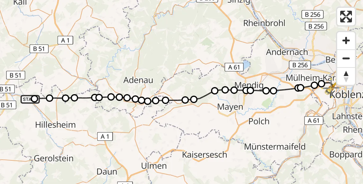 Flugroute Rettungshubschrauber Jünkerath - Koblenz, 25 Juni 2026, 11:28