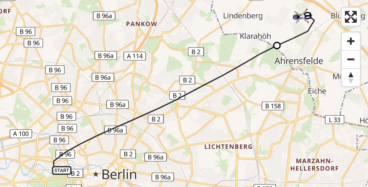 Flugroute Polizeihubschrauber Berlin - Ahrensfelde Hubschrauberlandeplatz, 25 Juni 2026, 11:28