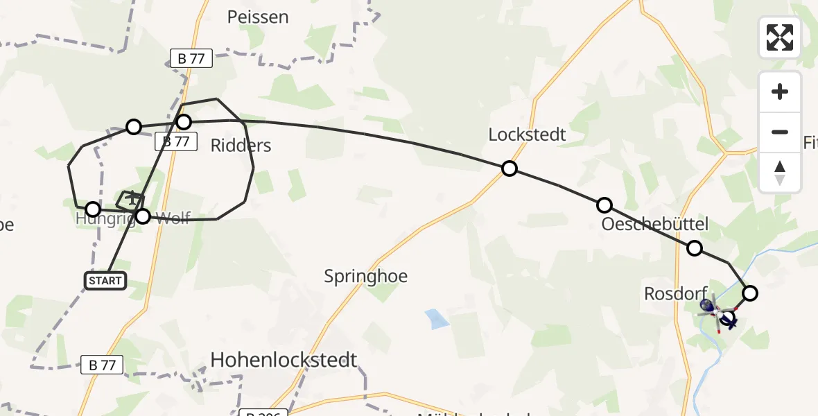 Flugroute Polizeihubschrauber Hohenlockstedt - Rosdorf, 25 Juni 2026, 11:30