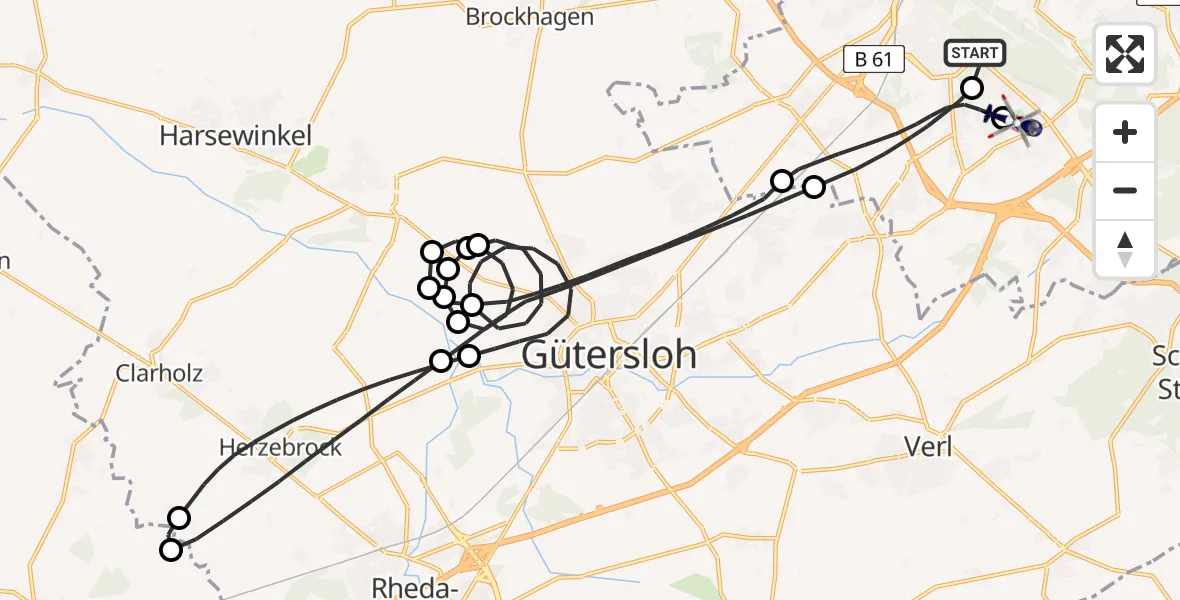 Flugroute Polizeihubschrauber Luftrettungszentrum Bielefeld - Bielefeld Flughafen, 25 Juni 2026, 11:31