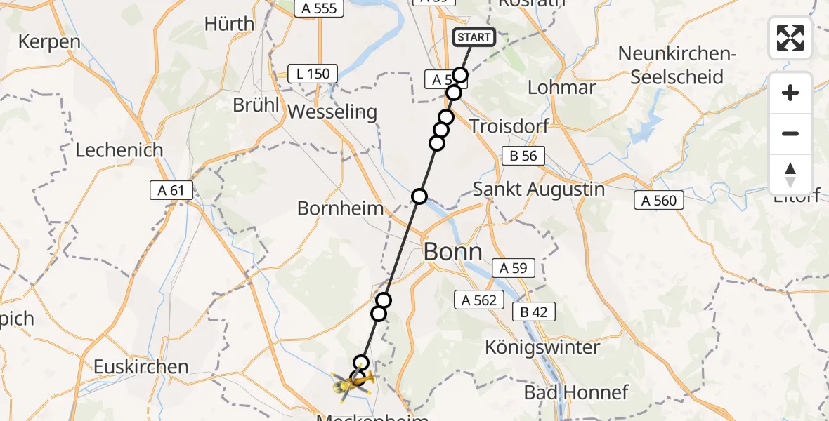 Flugroute Rettungshubschrauber Köln Bonn Flughafen - Meckenheim, 25 Juni 2026, 11:36