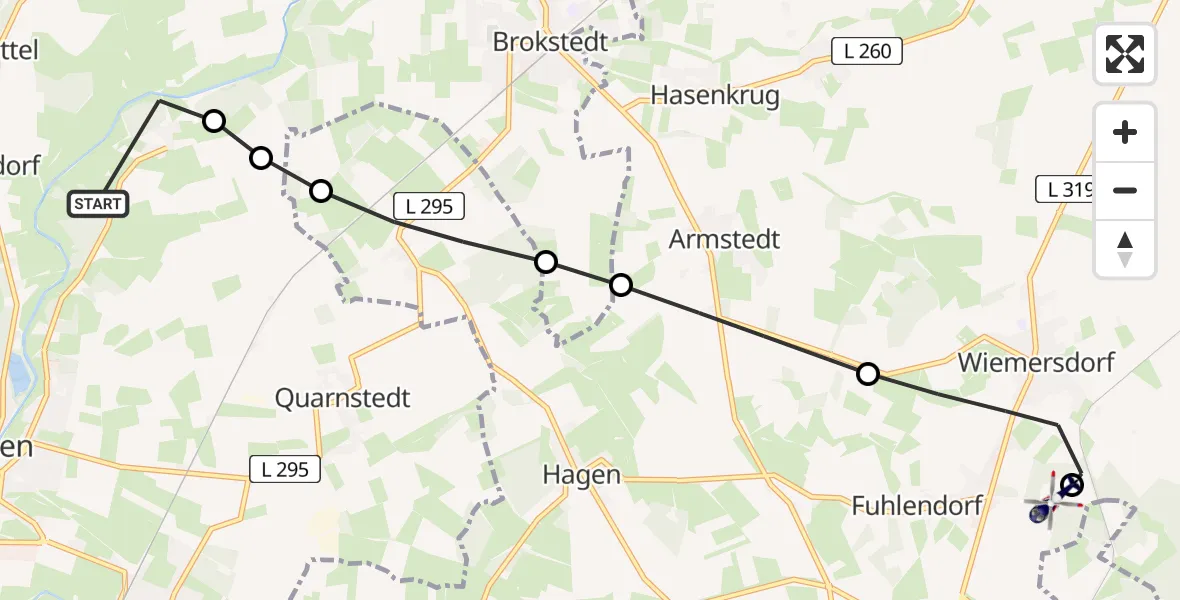 Flugroute Polizeihubschrauber Störkathen - Bad Bramstedt Hubschrauberlandeplatz, 25 Juni 2026, 11:40