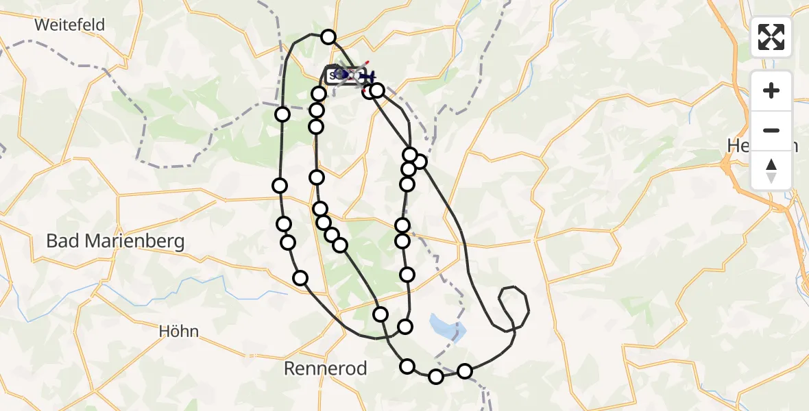 Flugroute Polizeihubschrauber Siegerland Flughafen - Siegerland Flughafen, 25 Juni 2026, 11:43