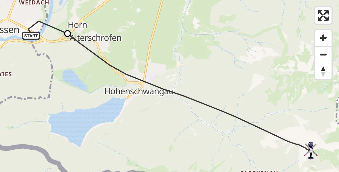 Flugroute Polizeihubschrauber Füssen - Schwangau, 25 Juni 2026, 11:45
