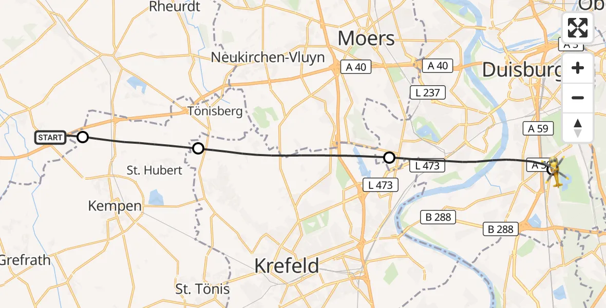 Flugroute Rettungshubschrauber Wachtendonk - Duisburg Air Rescue Hubschrauberlandeplatz (Christoph 9), 25 Juni 2026, 11:46