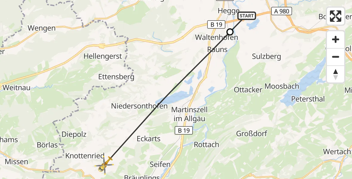 Flugroute Rettungshubschrauber Sulzberg - Immenstadt i.Allgäu, 25 Juni 2026, 11:47