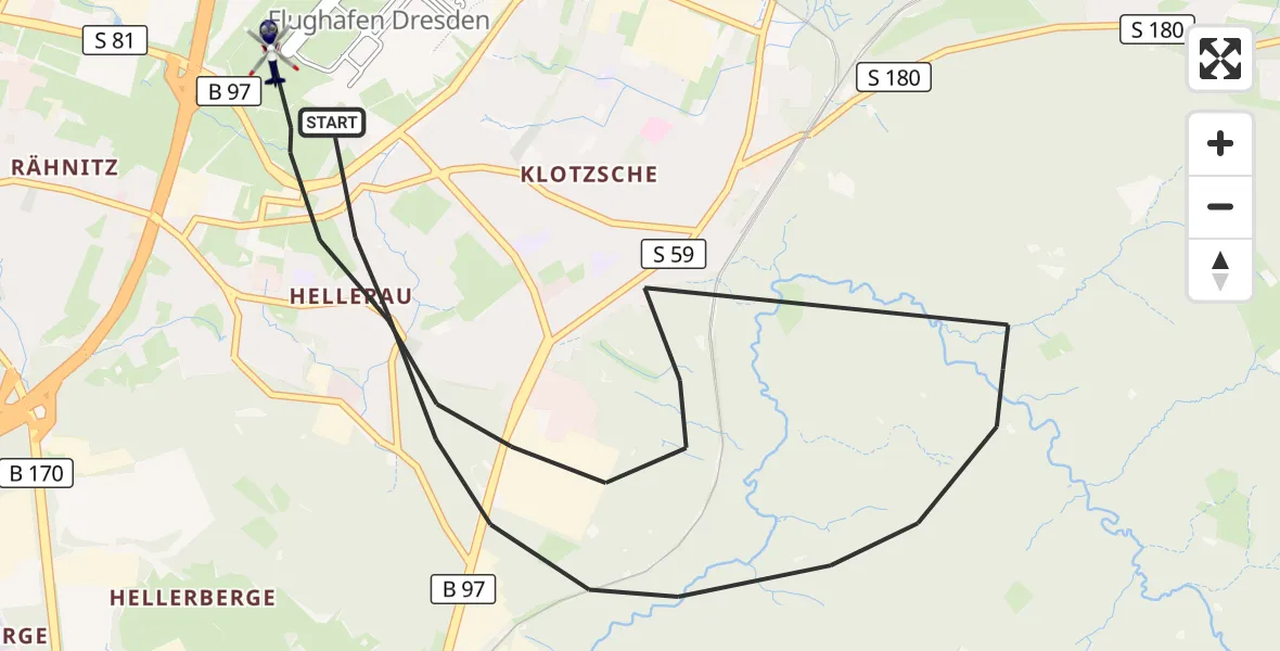 Flugroute Polizeihubschrauber Dresden - Dresden Flughafen, 25 Juni 2026, 11:53