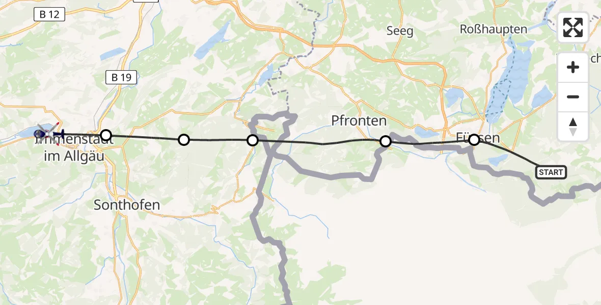 Flugroute Polizeihubschrauber Schwangau - Immenstadt i.Allgäu, 25 Juni 2026, 11:55